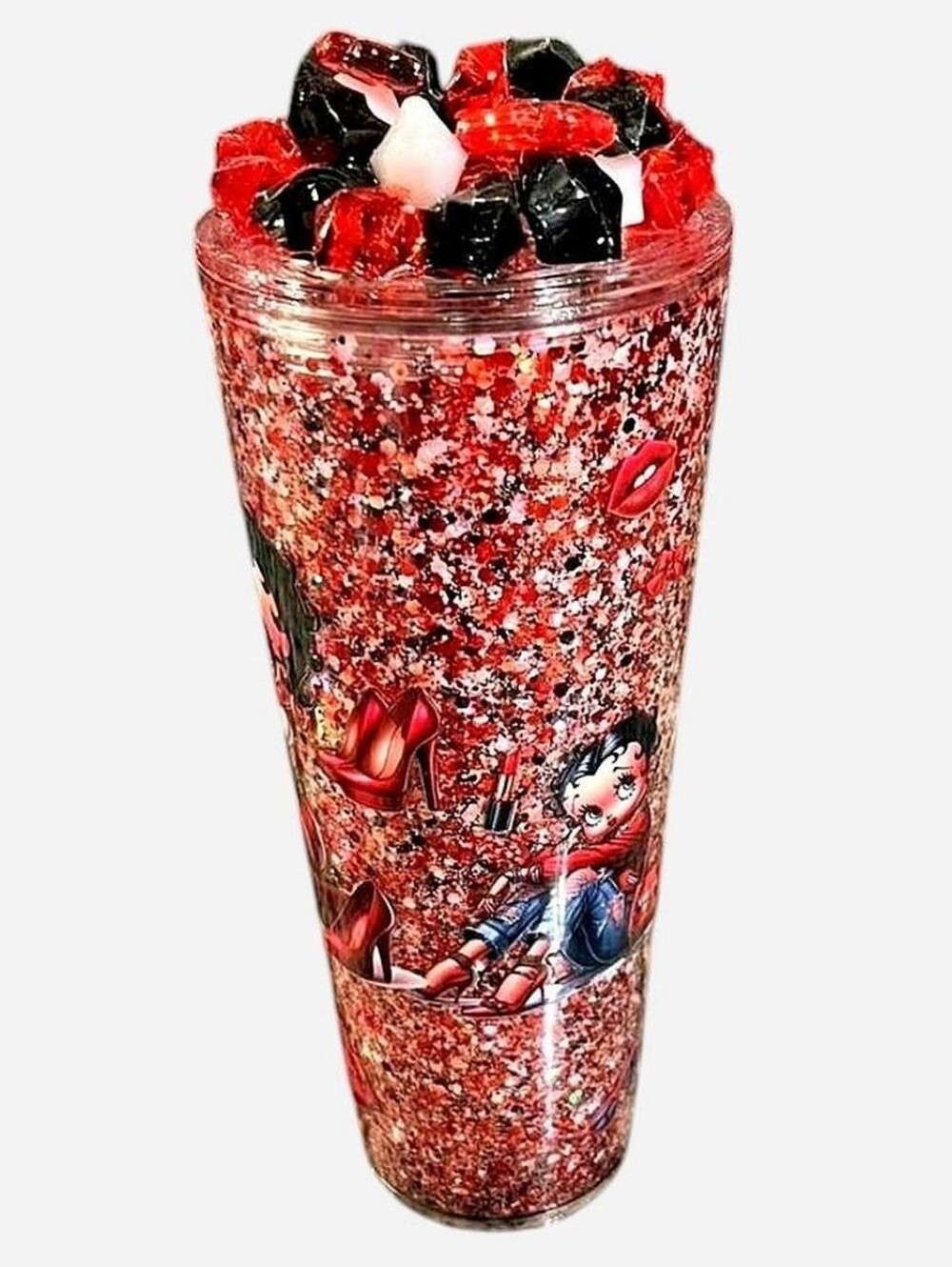 Handcrafted Betty Boop 24oz Glitter Tumbler Red Black Retro TV Collectible - Picture 2 of 5